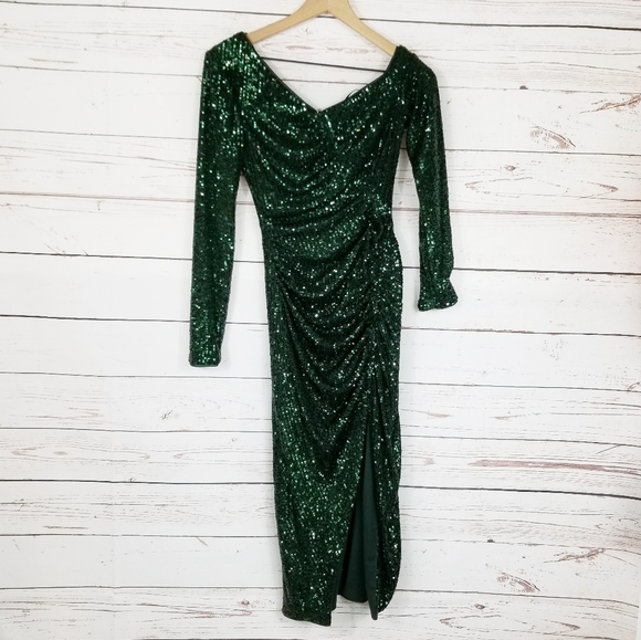 Self Portrait | Green Sequin Embellished Midi Dress - Picture 3 of 7